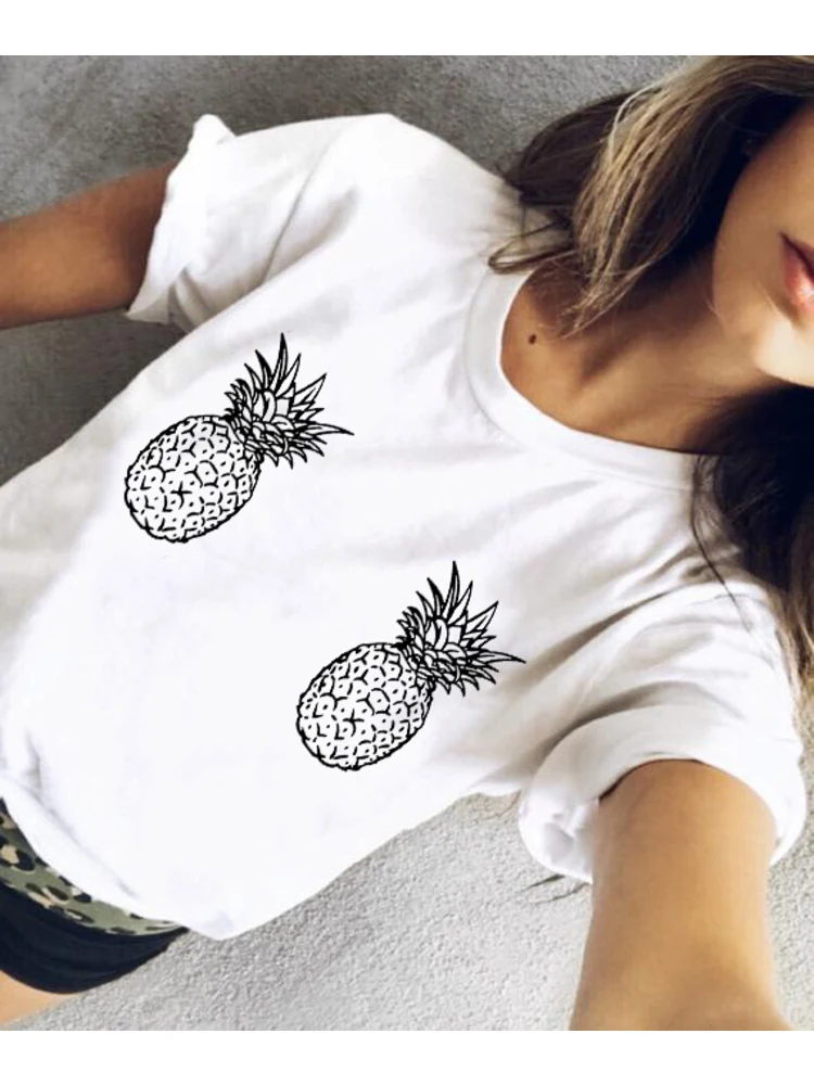 

Funny Women Pineapple aesthetic Tee Cartoon Drawn Pineapple Female Casual harajuku Tops Tumblr Girls T Shirt