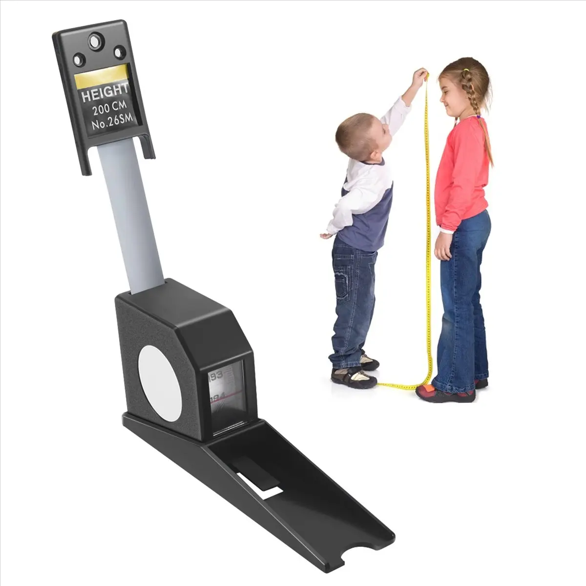 MALL 200Cm Stadiometer Black Wall Mounted Height Meter Growth Ruler Cm Metric Tape Measures