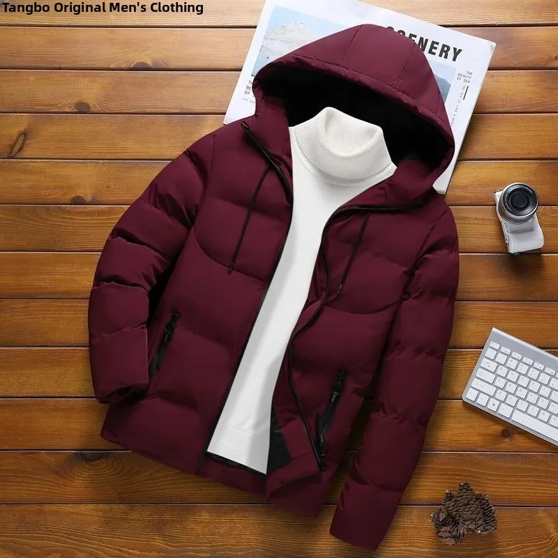 Picture 5: Men's Thickened down Cotton Jacket Winter Casual Hooded Coat Youth Fashionable Versatile Top Quality Silk Fiber Filled Slim Fit