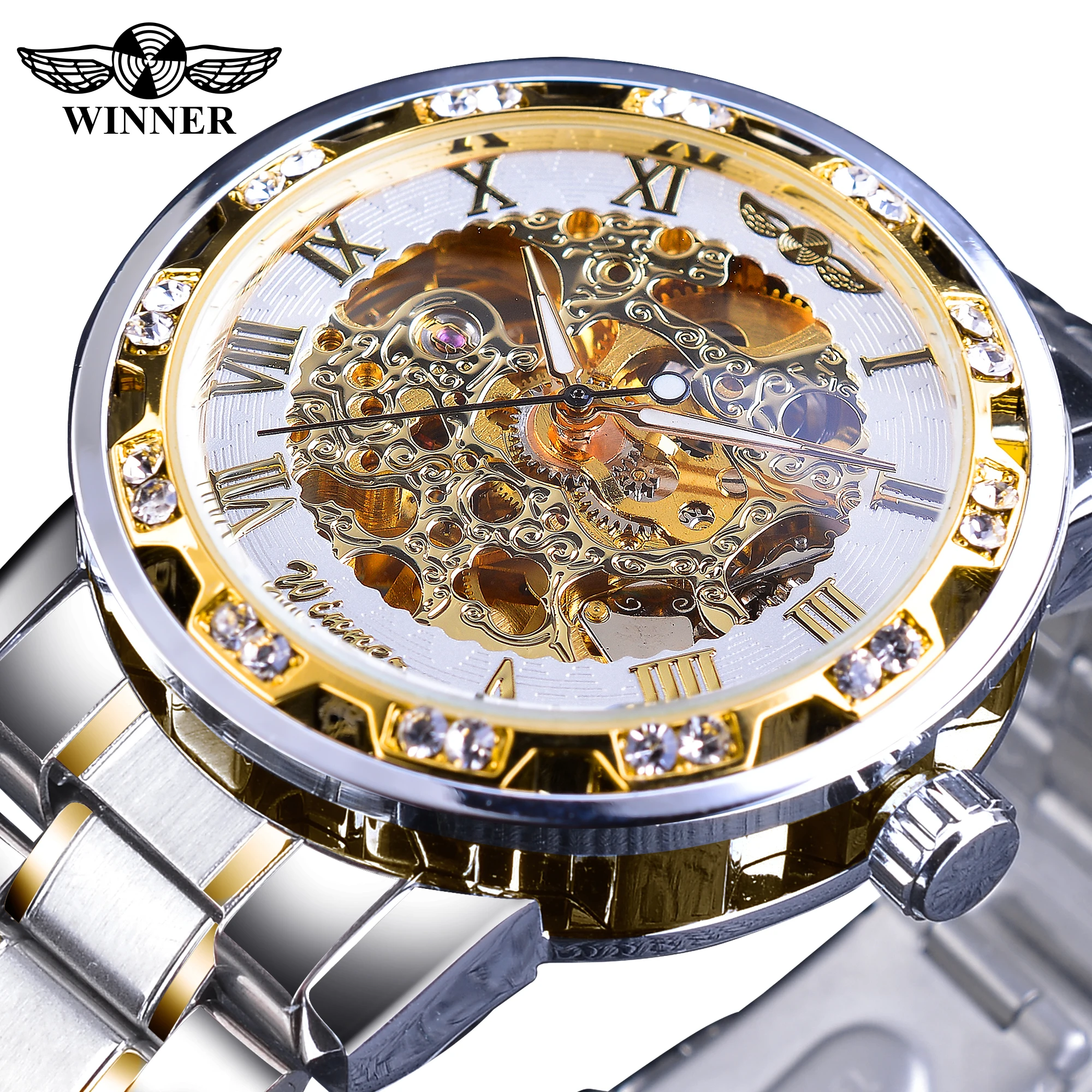 

Winner Luxury Mechanical Design Golden Exquisite Strap Mens Watch Top Brand Automatic Skeleton With Luminous Montre Homme