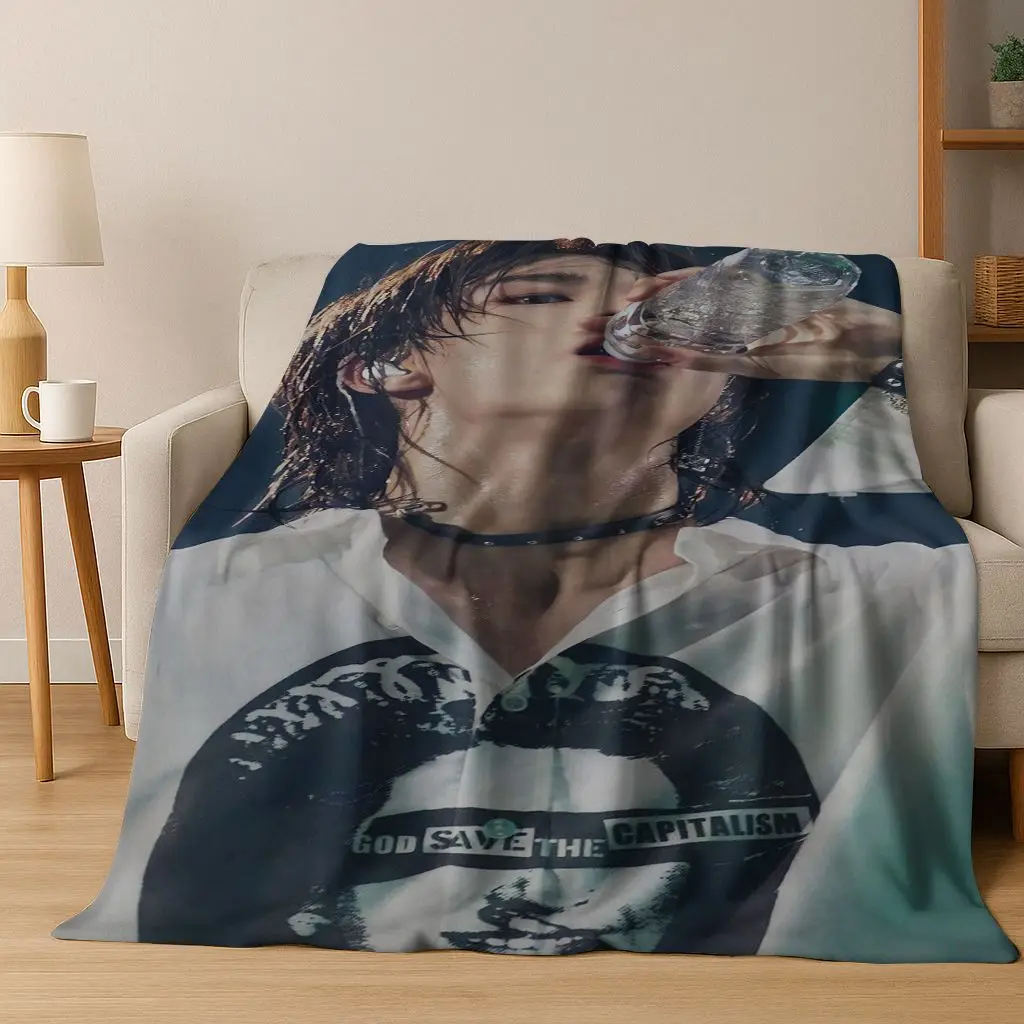 Latest Kpop Star Stray Kids Flannel Blanket Soft Warm Throw Blanket for Bedroom Living Room Bed Travel Camping Picnic Gift