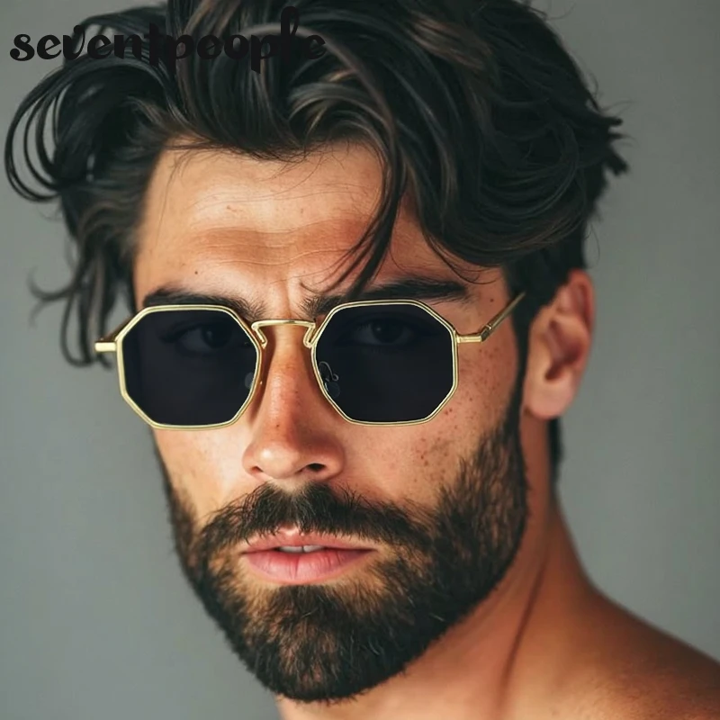 

Classic Small Frame Punk Square Sunglasses Men 2025 Luxury Brand Vintage Steampunk Metal Polygon Sunglass Trendy Eyewear UV400