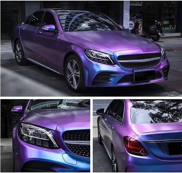 DIY High Gloss / Matte Purple to Gold Car Color Changing Diamond Metallic Car Wrap Chameleon Color Pearls Vinyl 4