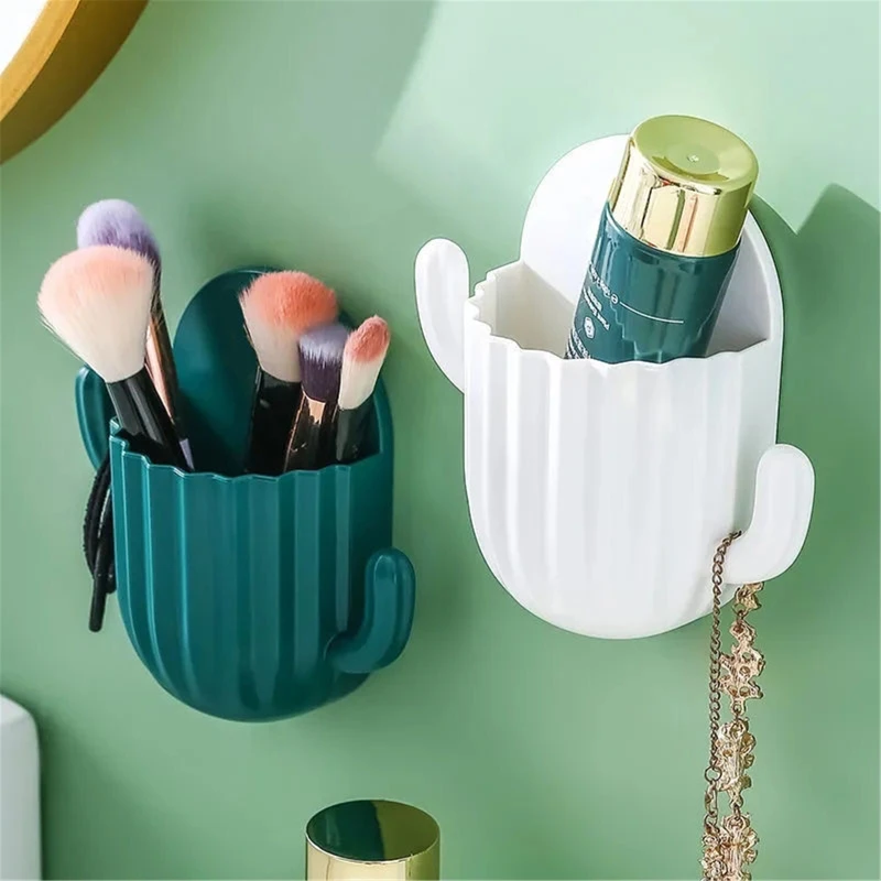 Wall Mounted Drain Toothbrush Holder Cactus Electric Toothbrush with Hook Toothpaste Storage Rack Shelf