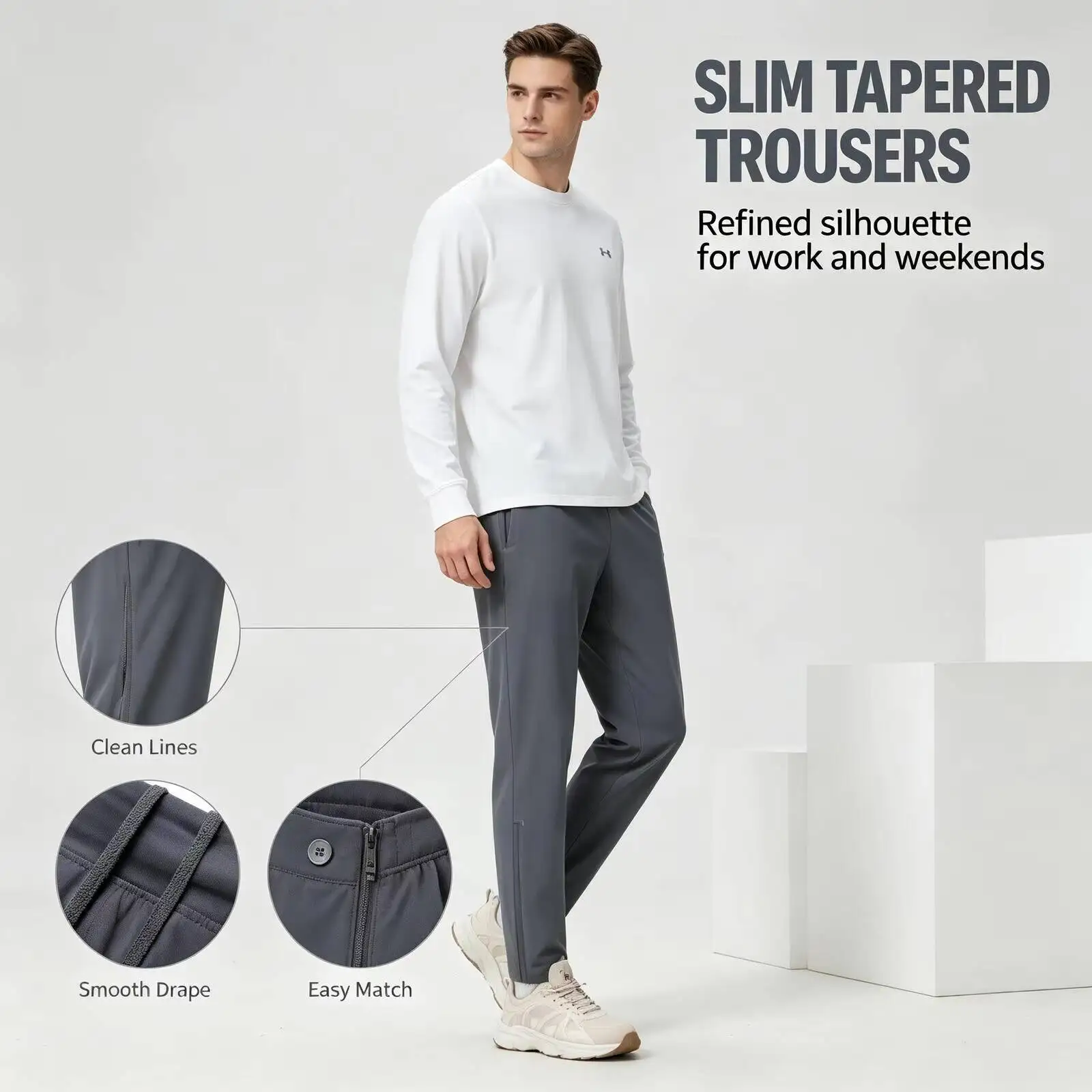 New Under Armour Men's Modern Casual Slim Tapered Pants, Solid Color Stretch Trousers, Premium Fashion Pants for Work Office