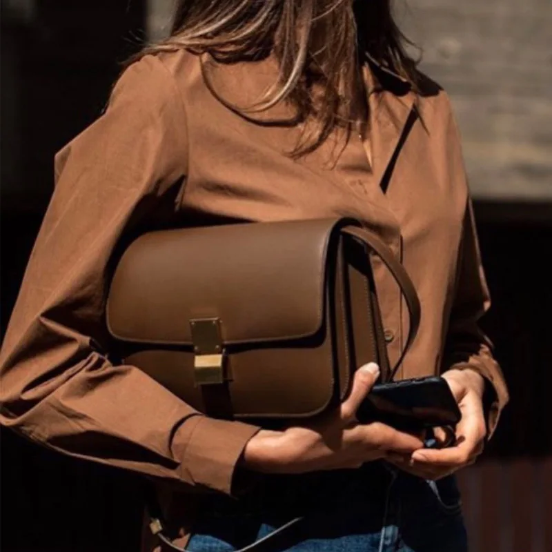 Genuine Leather Women Handbags Ladies Designer Luxury Tofu Bag BOX Shoulder Crossbody Carrying Small Square Stewardess Bags New