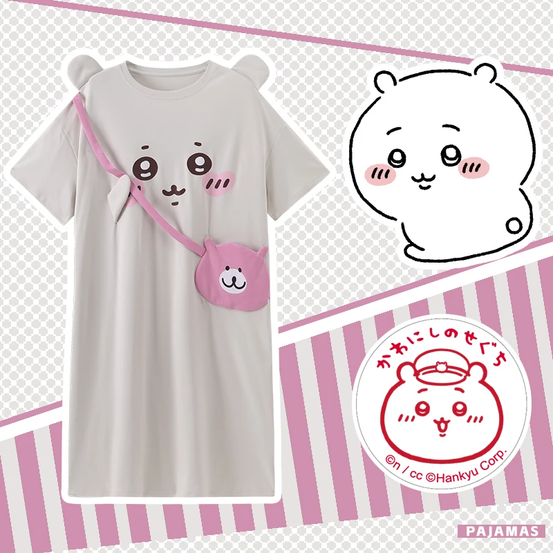 

Summer Women Pyjama Pour Femme Cotton Kawaii Bear Print Short-Sleeve Pajama Comfortable Loose- Pijamas Korean Loungewear Dress