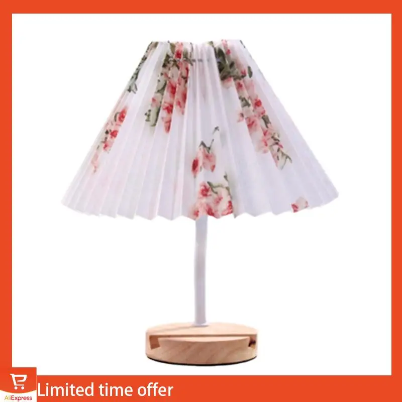 Three-Color Dimming Nordic Table Lamp USB Vintage Pleated Fabric Table Lamps Cozy Atmosphere Decoration Desk Lamp
