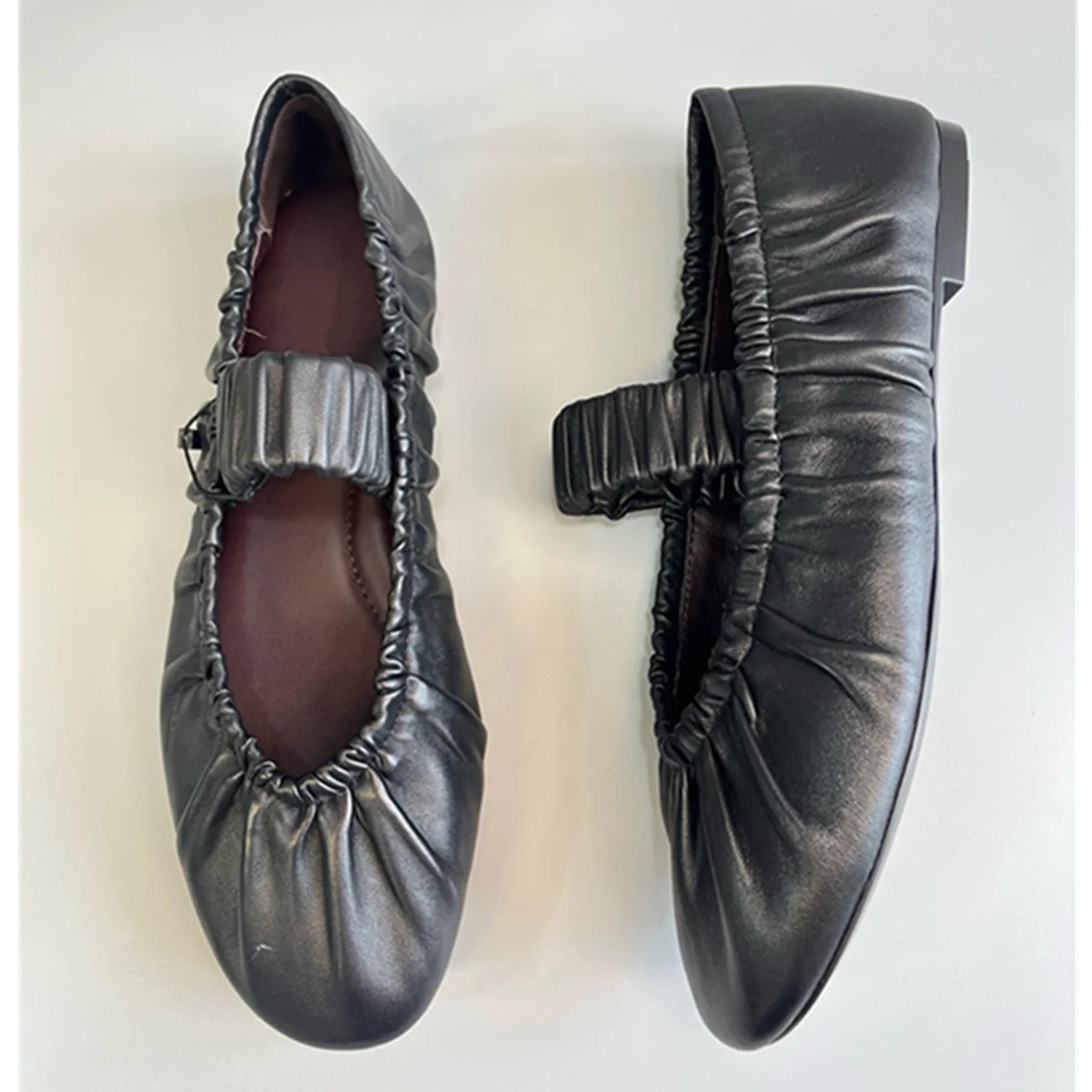 

Jenny&Dave Woman Shoes French Vintage Pleated Sheepskin Comfortable Mary Jane Shoes Minimalist Elegant Flat Shoes For Woman