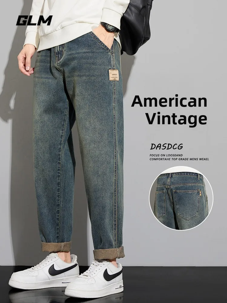 

GLM мужские прямые джинсы свободного покроя в американском стиле ретро Sle весна осень модные городские длинные брюки из смеси хлопка и полиэстера