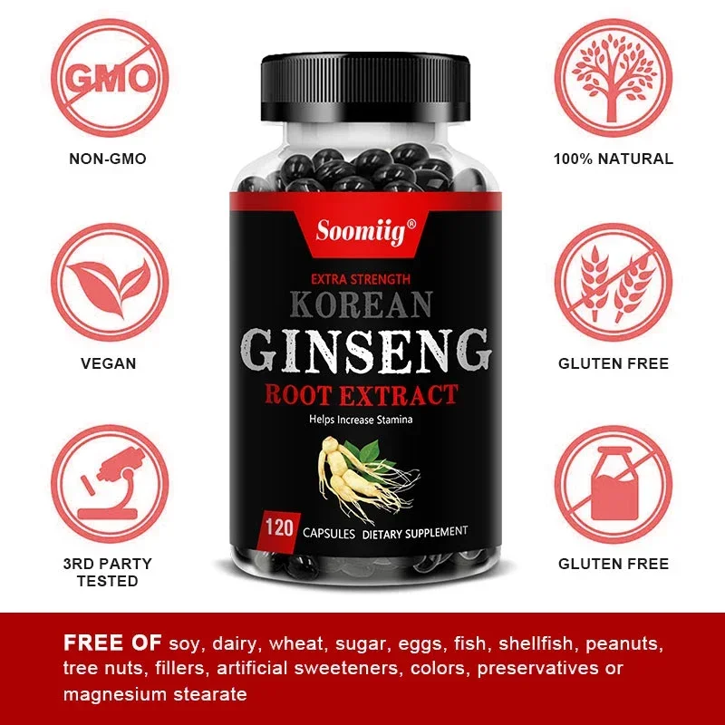 Korean Ginseng Supplement - Vegetarian Capsules, Helps Support Energy, Stamina, Muscle Mass, Non-GMO and Gluten Free