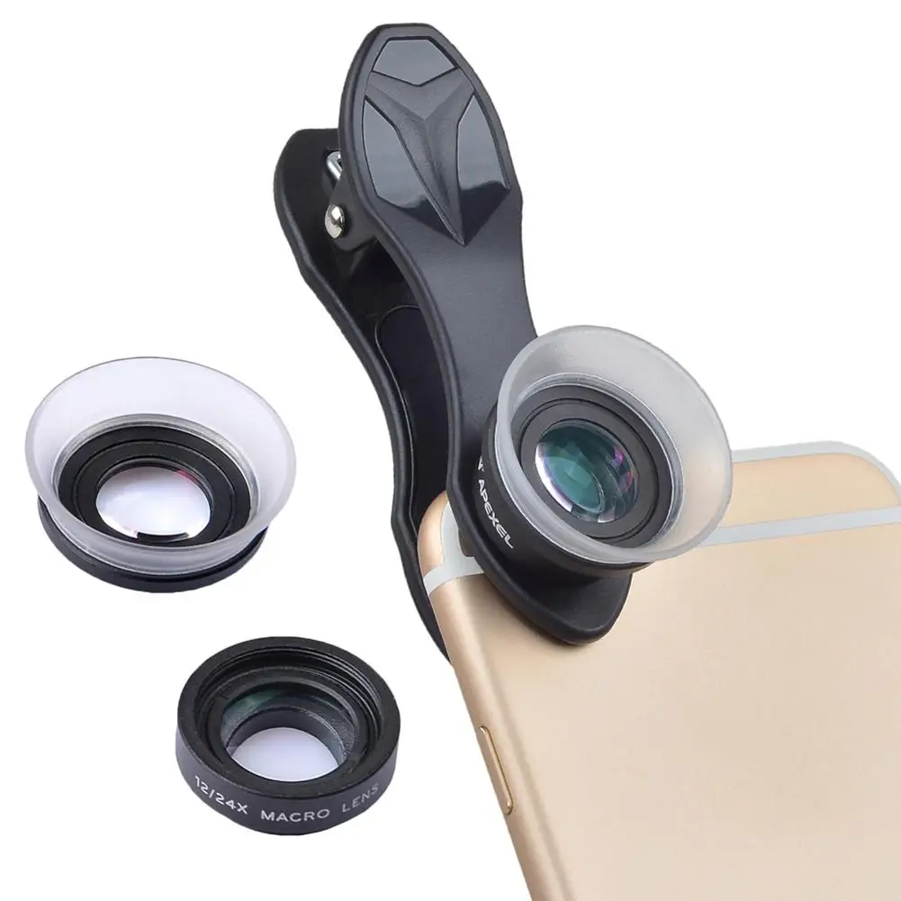 APEXEL 12X+24X Macro Lens Professional APL-24X Mobile Phone Lens Universal Easy Operation for iPhone Android Smartphones