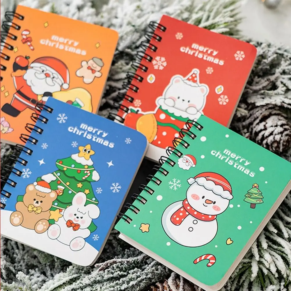 4Pcs/set Detachable Christmas Coil Notepad Thickened Cute Loose-leaf Notebook Cartoon Side-flip Coil Book Office Supplies