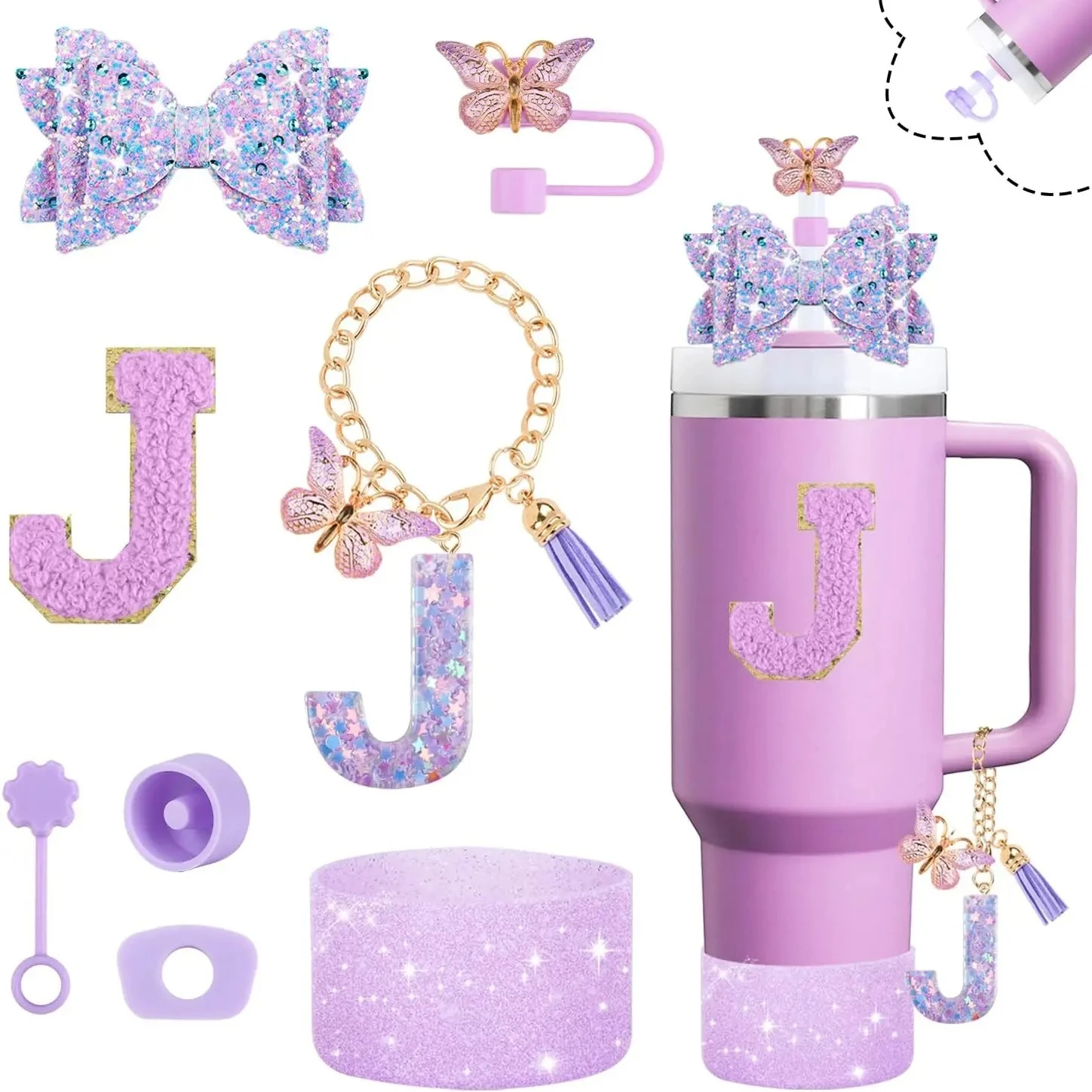 Juego de accesorios para tazas, cubierta de paja para vaso de 30oz y 40oz, botas, tapones a prueba de derrames, pegatina de dijes con mango para taza Stanley, 8 Uds.