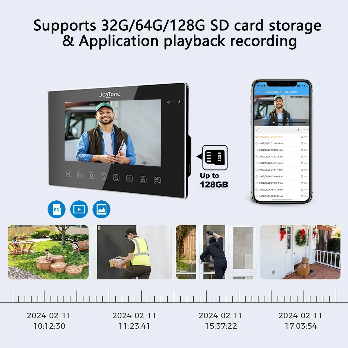 7-дюймовый 1080P TUYA беспроводной Wi-Fi двухдверный видеодомофон с обнаружением движения и RFID-картой, интеллектуальное инфракрасное ночное видение