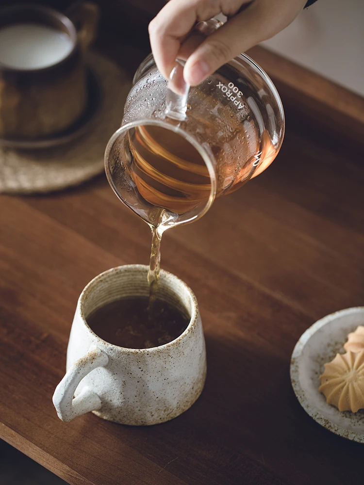 Handmade and Plate Vintage Rough Ceramic Set Ceramic Handmade Coffee Cup with Spoon