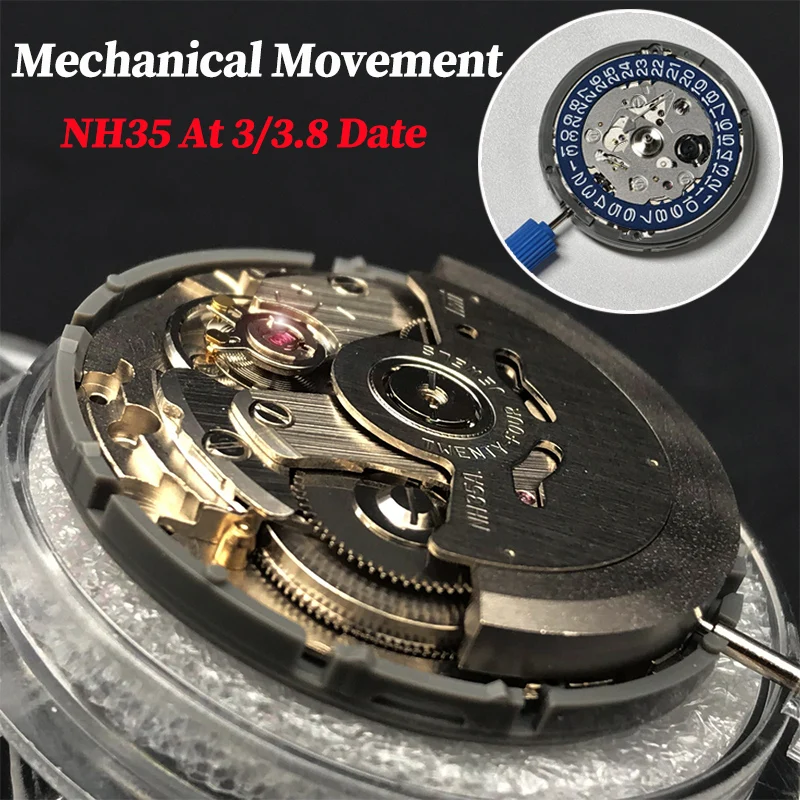 NH35 حركة ميكانيكية ممتازة NH35A بيضاء عند 3/3.8 عجلة التاريخ 24 جواهر أوتوماتيكية ذاتية الملء عالية الدقة Movt استبدال