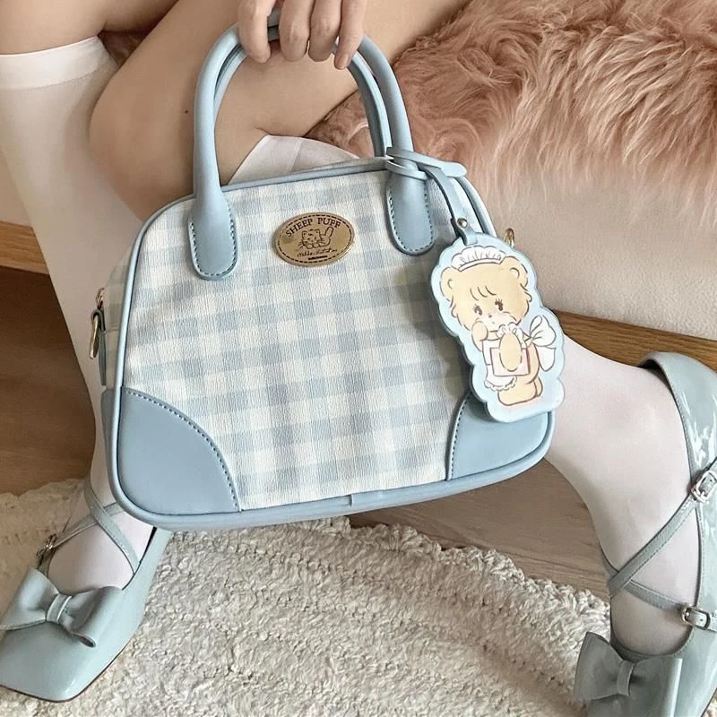 Cute Plaid Tote Anime periferiche Daily pendolarismo Kawaii Crossbody Bag Vintage Girly Critter regali di compleanno a sorpresa di grande capacità