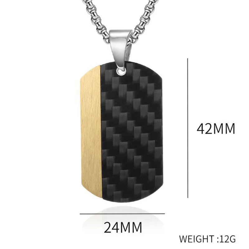 Koaem Hot Military Brand Pendant Men\'s Stainless Steel Dog Tag Twill Forged Plaid Pattern Solid Carbon Fiber Necklace