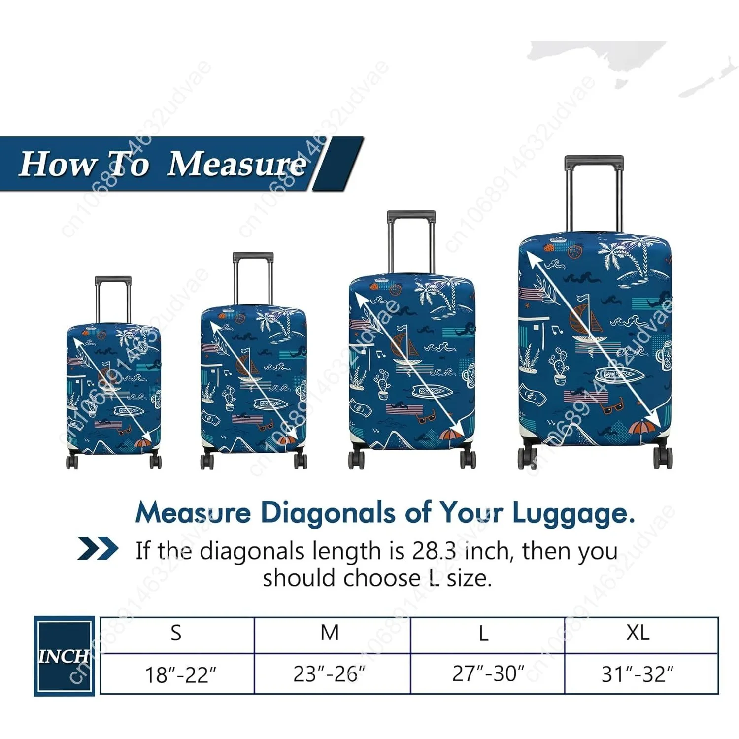 Capa de bagagem lavável – Protetor de mala da moda para bagagem de 27 a 30 polegadas (Hawaii Beach, L)