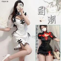 Vintage Satin Cheongsam Dress Tight Split Sexy Lingerie Chinese Improve Qipao Skirt Traditional Costume Women Adult Sex Clothing