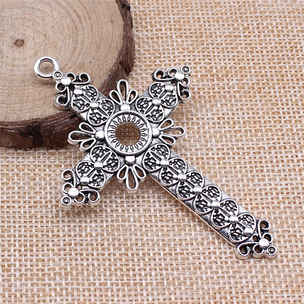 WYSIWYG 1pcs 76x49mm Religious Cross Pendant Big Cross Pendants Charm Setting Big Cross Charm For Jewelry Making