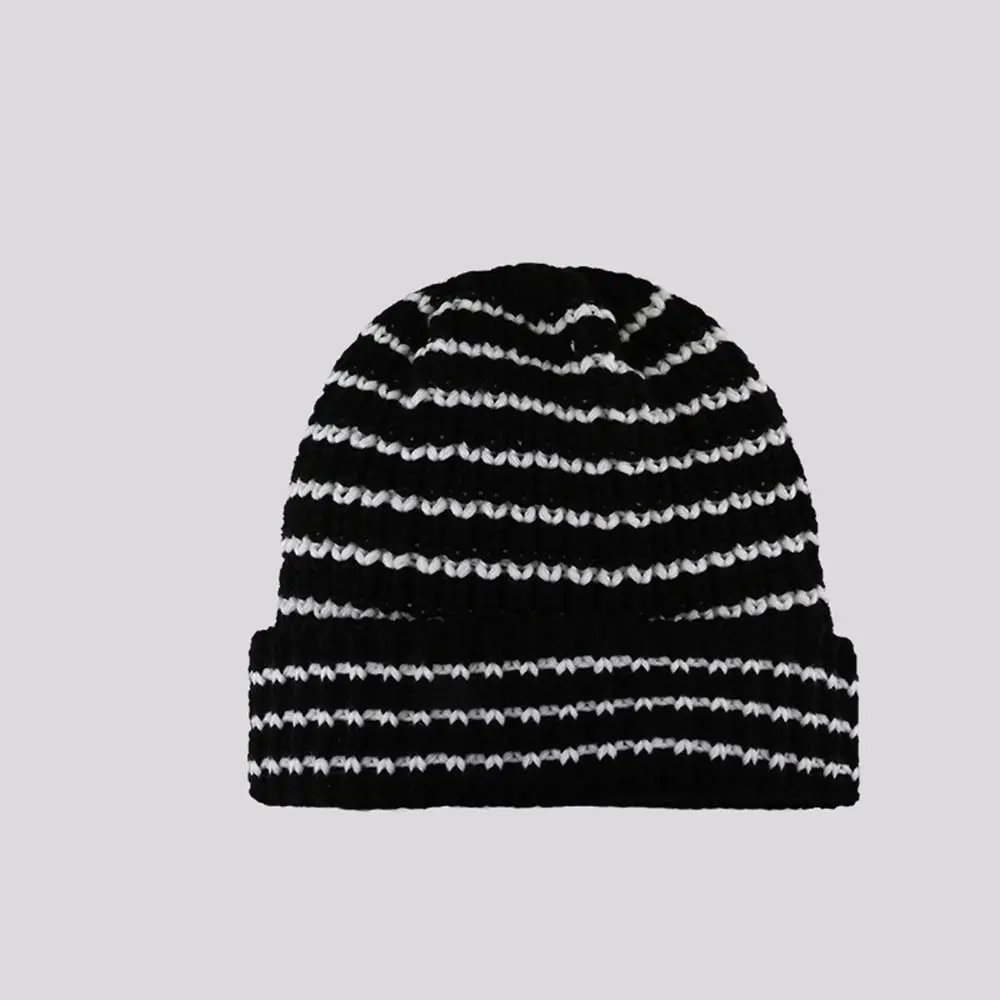 Cuffed Rollup Women Stripe Beanie Ins Little Devil Casual Japanese Beanie Hat Stretchy Warm Knitted Wool Cap Autumn Winter