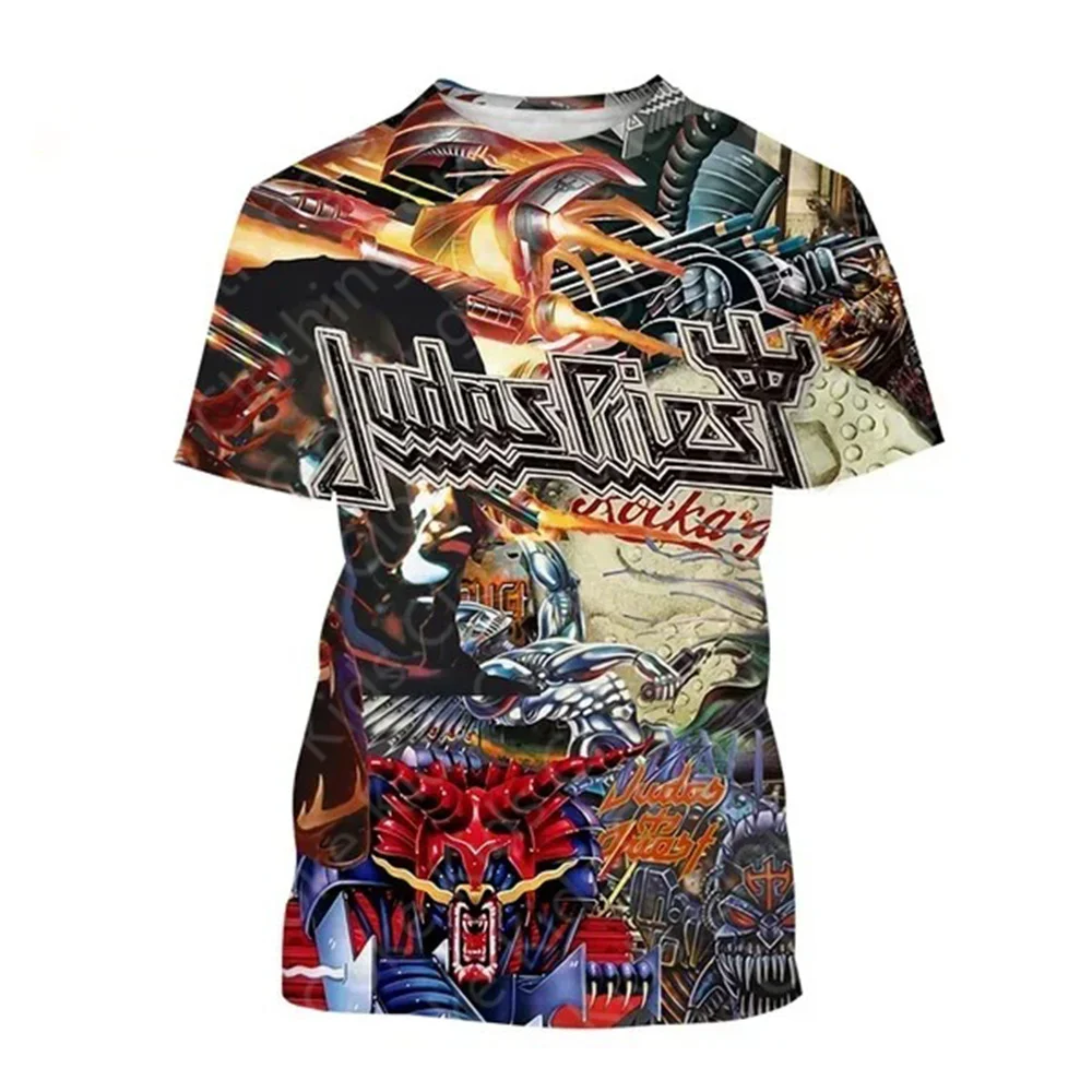 Summer Cool Tops Short Sleeve Metal Judas Priest Band Graphic 3d Printed Kids Adults Short Sleeve Oversized O Neck Tees Clothing