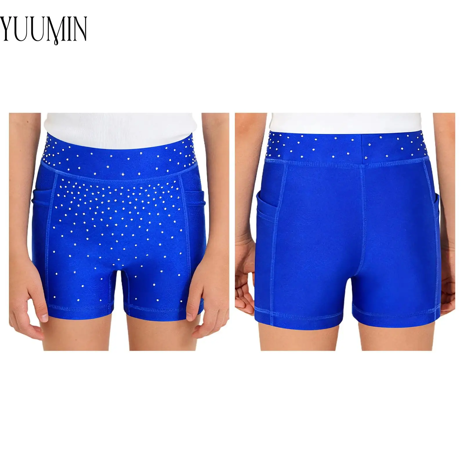 

Figure Ice Skating Shorts for Girls Kids Stretchy Ballet Dance Gymnastics Costume Sparkling Rhinestone Athletic Shorts Swimwear