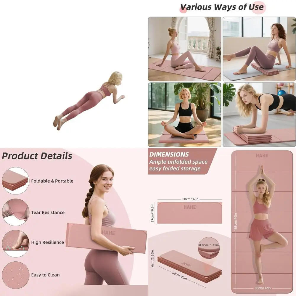 

Компактный складной коврик для йоги, 74 x 32 дюйма, толщина 1/3, нескользящий, для дома, путешествий, пилатеса и кемпинга