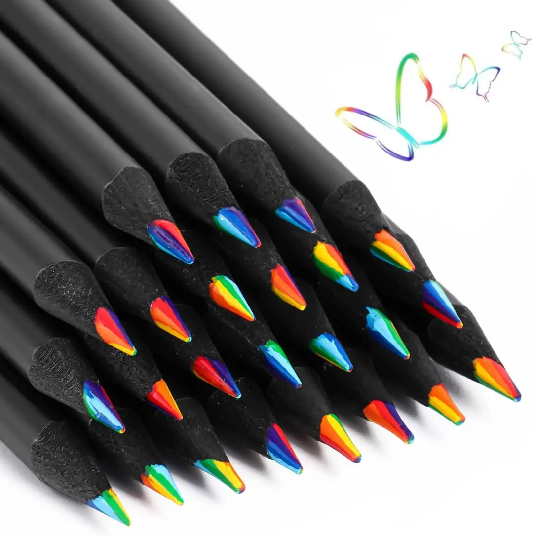 

12 Rainbow Pencils with Sharpener, 7 Colors in 1, Art Supplies for Kids & Adults