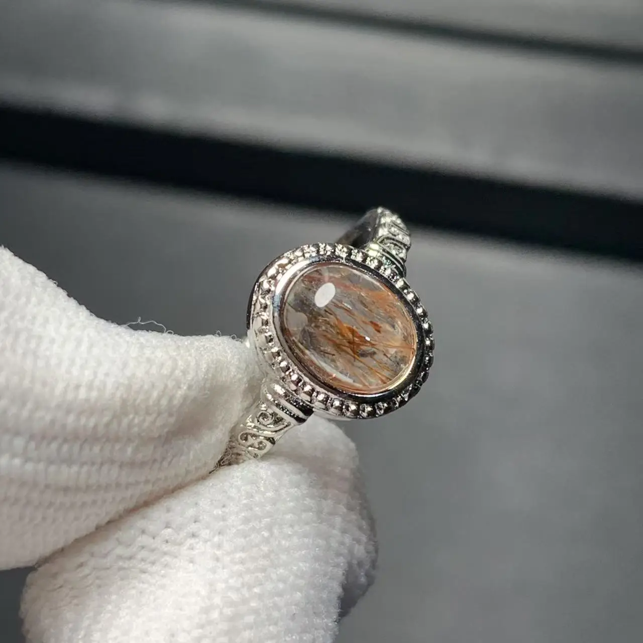 Vintage Natural Red Rutilated Quartz Ring For Women Stainless Steel Simple Fine Jewelry Stone Gemstone Classic Style