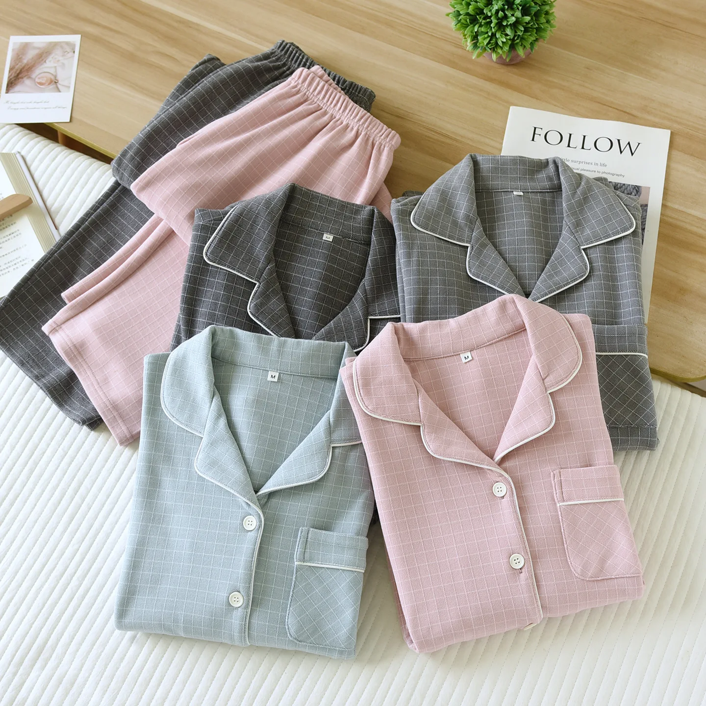 

Осенне-зимние пижамы для пар, простая домашняя одежда в клетку, женская и мужская свободная домашняя одежда с длинными рукавами, комплект