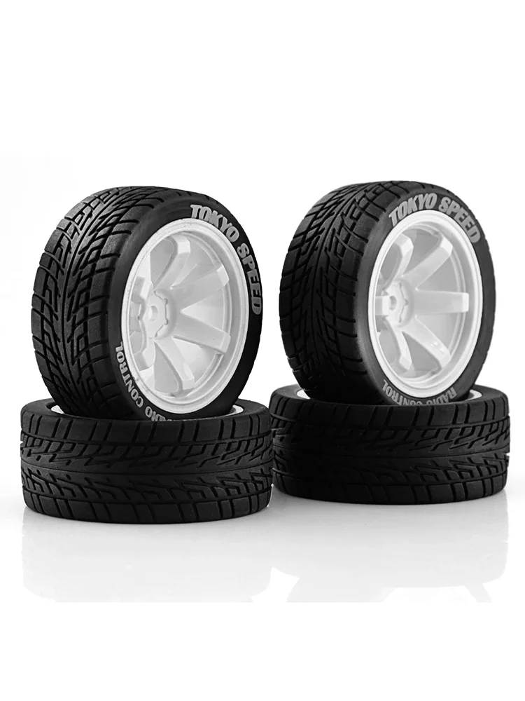 4 pièces 68mm pneu en caoutchouc roue 12mm hexagone pour Tamiya TT01 TT01E TT02 TT02B TA06 XV01 XV02 PTG-2 1/10 RC voiture de course pièces de mise à niveau