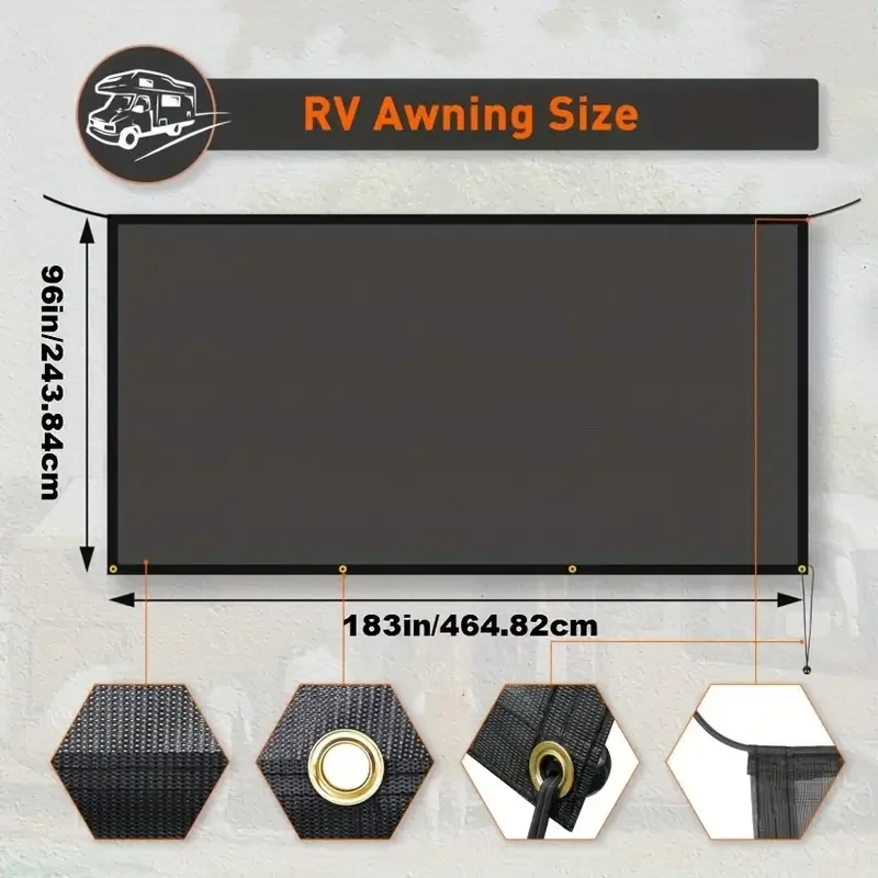 RV Sunshade 8x15.3ft PVC Mesh Fabric UV-Resistant Windproof Sunshade Net Motorhome Sunshade Cover Accessory Kits