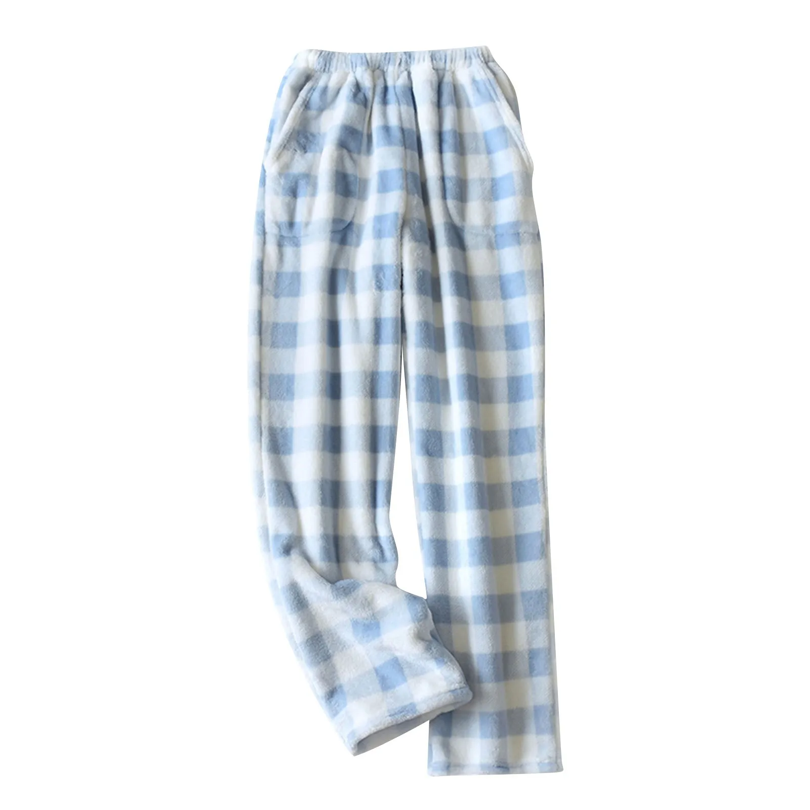 Comfortable Winter Thick Plaid Women\'s Flannel Pajama Pants High Waist Loose Casual Straight Big Size Fleece Warm Home Trousers