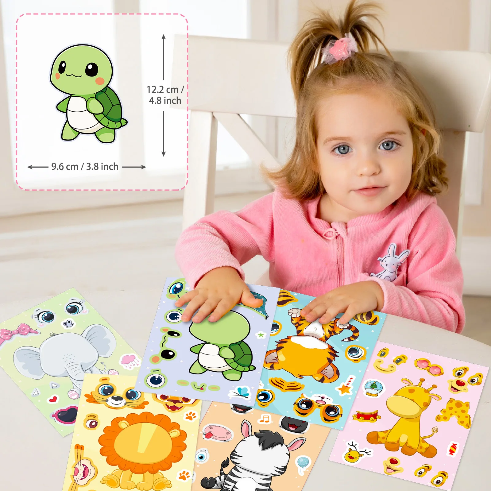 6Sheets Cute Children DIY Puzzle Sticker Games 6 Animals Make A Face Funny Assemble Jigsaw Stickers Kids Educational Toys