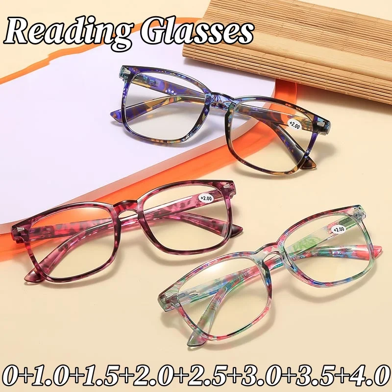 

New Stylish Printed Reading Glasses for Women HD Anti Blue Light Far Sight Eyeglasses Ultra Light Spring Leg Presbyopia Glasses