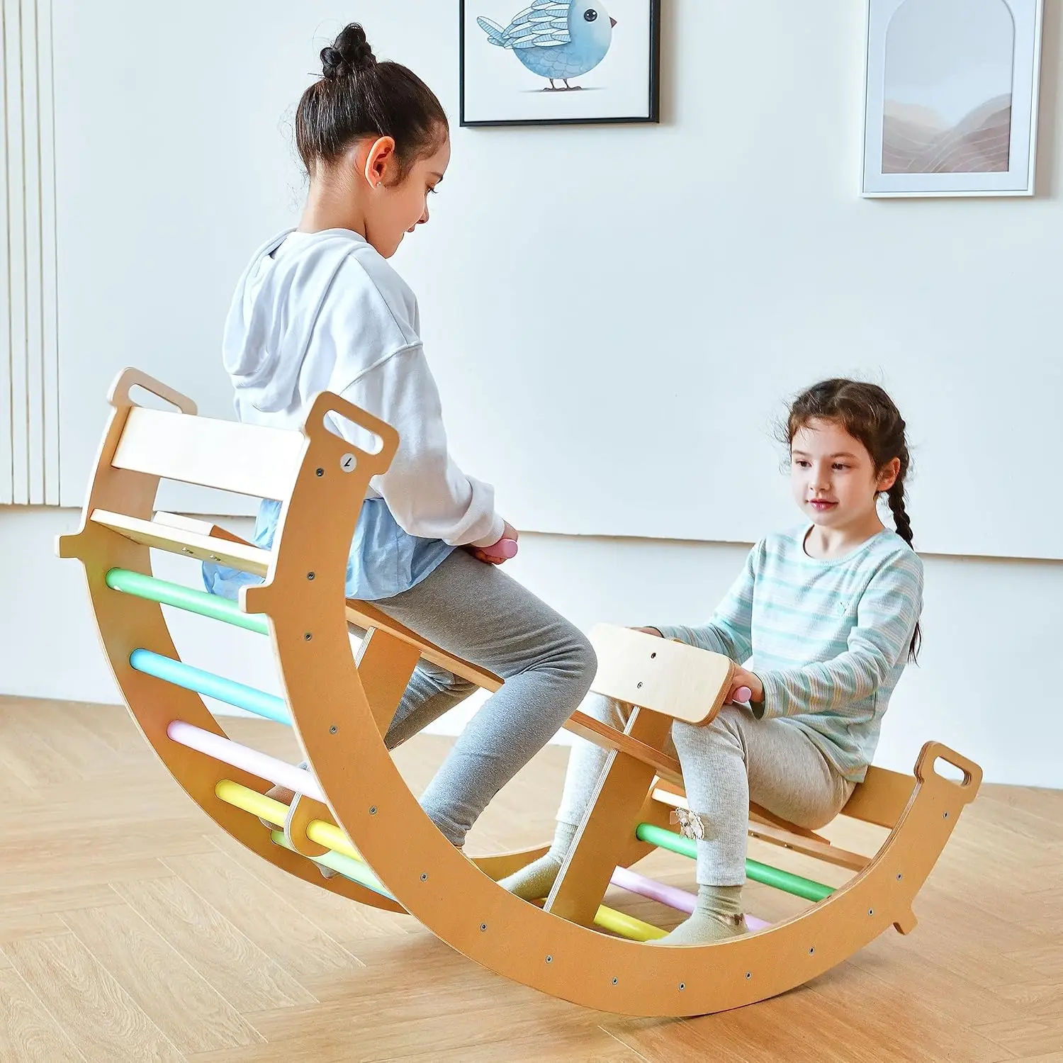 Bailis Ultimate 3-in-1 Playset for Kids - Seesaw, Climbing Arch and Rocker - Waldorf and Montessori Climbing Toy for Children 2-