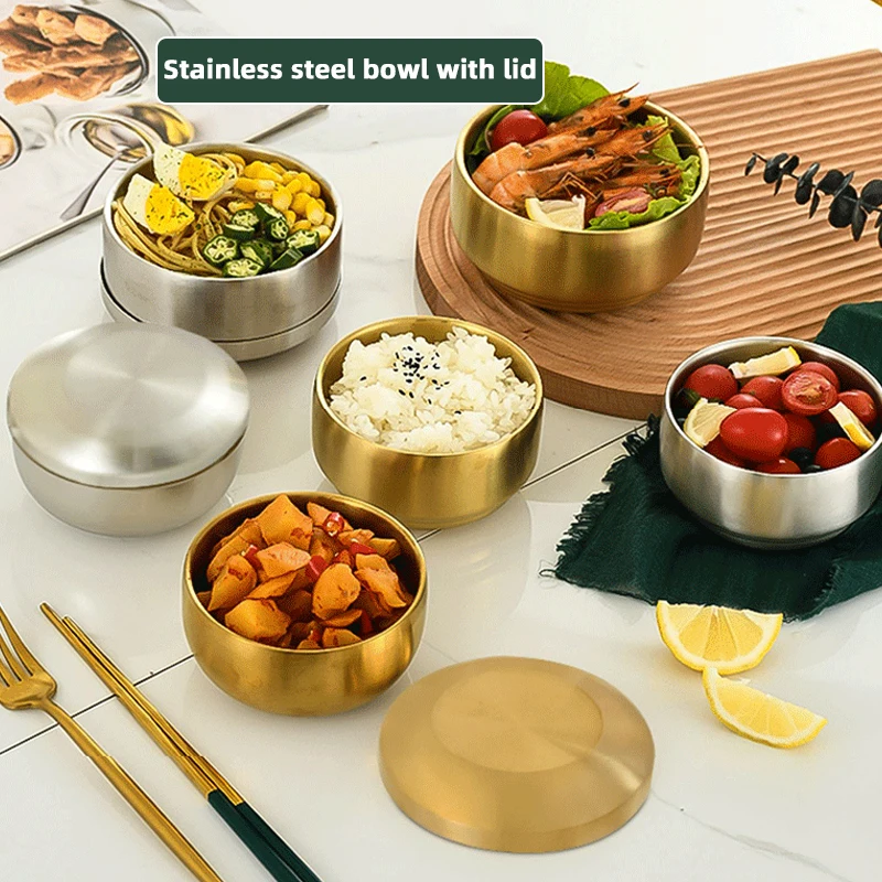 

Obelix 304 Stainless Steel Bowl Korean Cuisine Double Rice Bowls With Lid Soup Bowl Steamed Bowl Children Bowl Kitchen Tableware