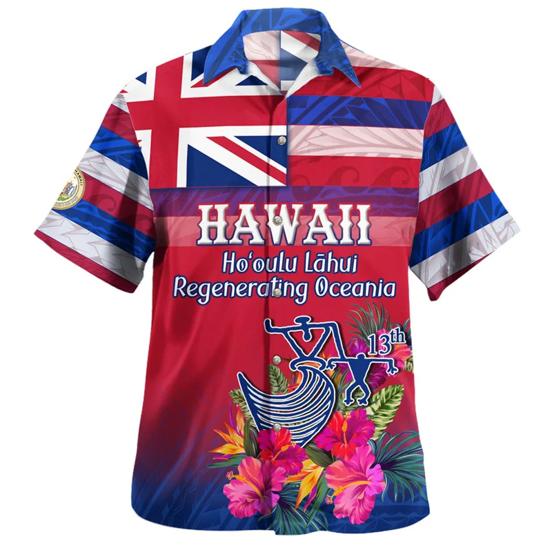 

Summer New 3D Printed American Hawaii State National Flag Shirts Men Hawaii Coat Of Arm Graphic Short Shirts Fashion Top Clothes