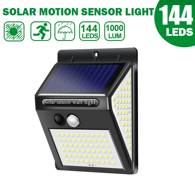 144 LED Solar Light Waterproof Outdoor Solar Lamp 3 Modes with Motion Sensor Solar LED Light Sunlight Powered for Garden Decor