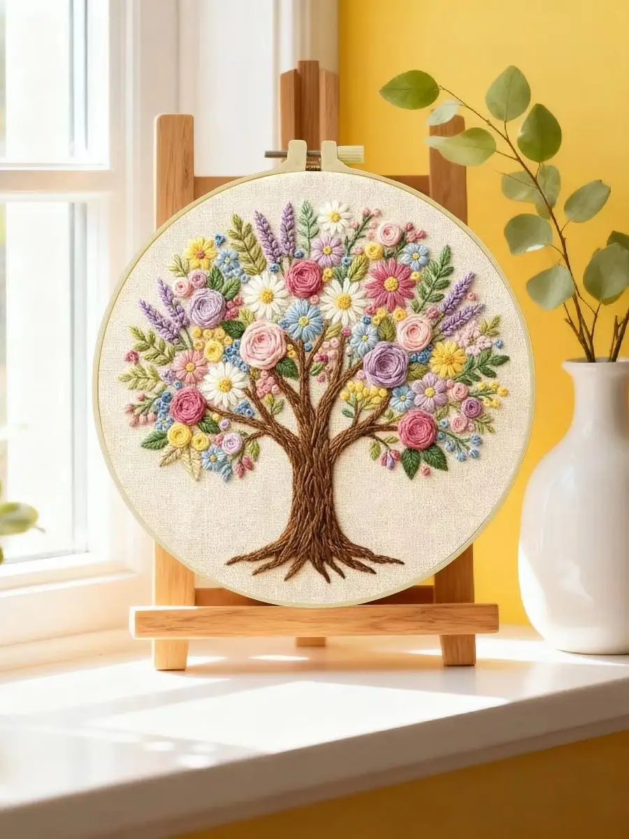 1 Stück 20X20CM/15X15CM 7,87/6,3 Zoll Baum des Lebens Stickerei Starter-Kit DIY-Kit DIY-Stickerei-Set Handarbeiten Nähkunst – Detail 6