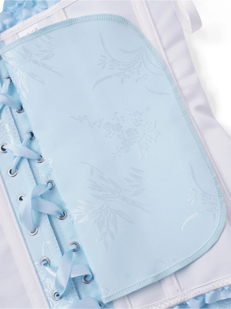 Damen Vintage Jacquard Korsett-Top, trägerlos, mit Rüschen vorne, Busk-Rücken, Schnürung, 20 Farben, für Feiertage, Partys und Abendgarderobe – Detail 8