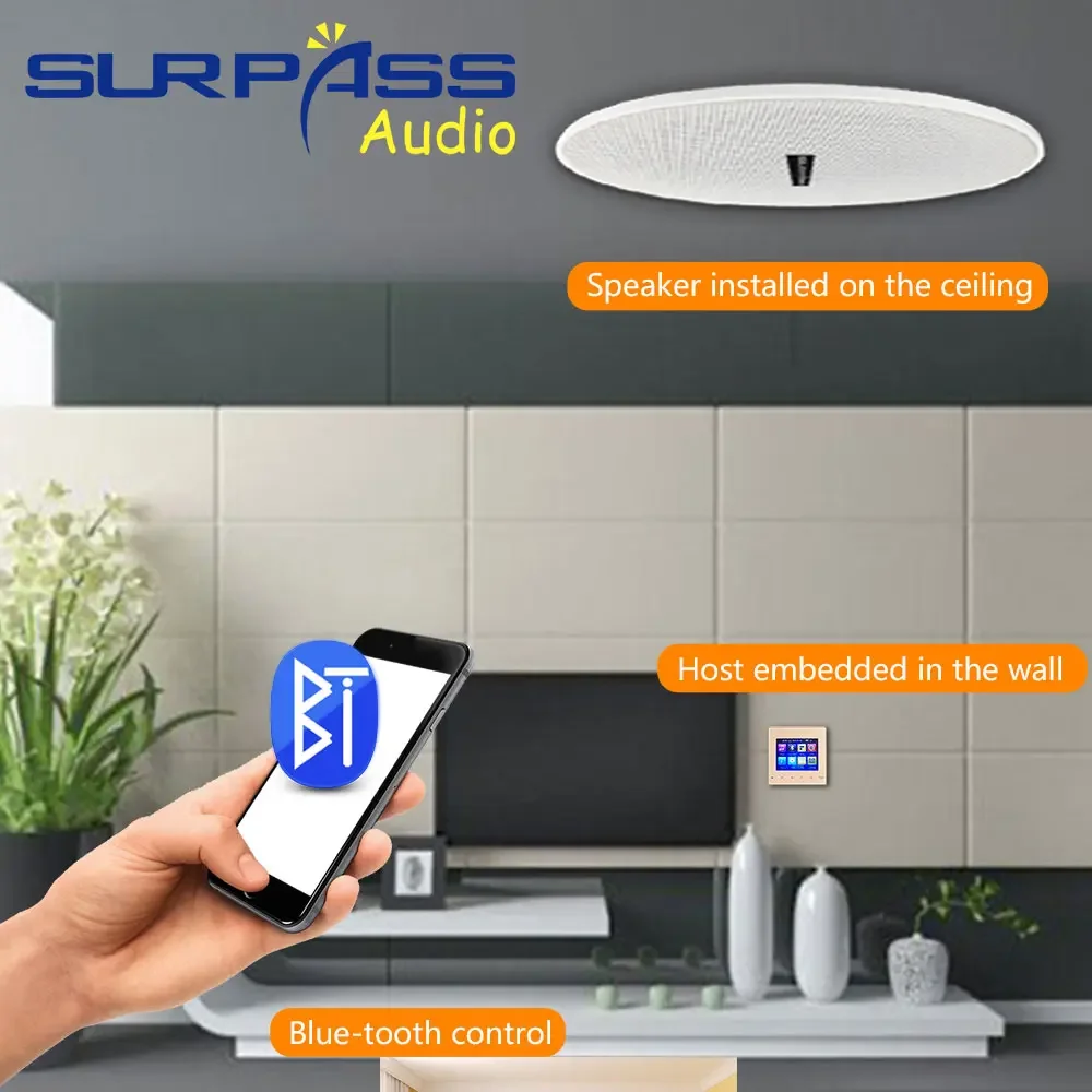 Mini Wireless Home Theater Background Music Amplificador Pared HD Touch Screen Amplifier with 4.5 Inch Coxial Ceiling Speaker