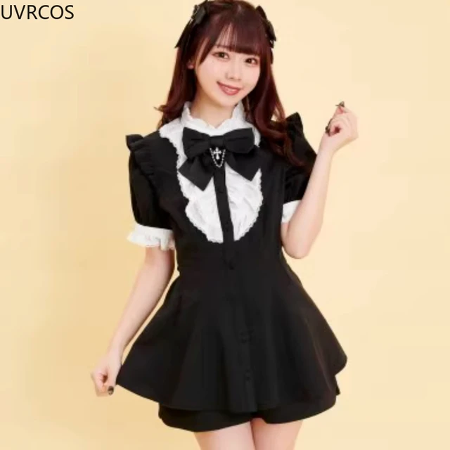 Japanese Style Gothic Y2k Lolita Plaid Rhinestone Bow Dress Shorts Set Sweet Women Puff – view 3