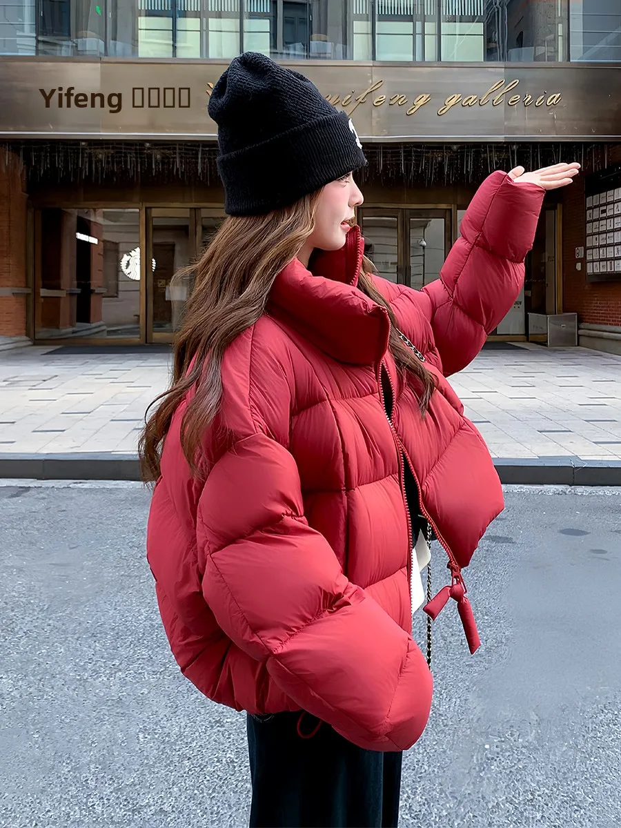 

Новая женская зимняя куртка-пуховик в корейском стиле, повседневная, красная, с воротником-стойкой, на 90% из белого утиного пуха, теплая