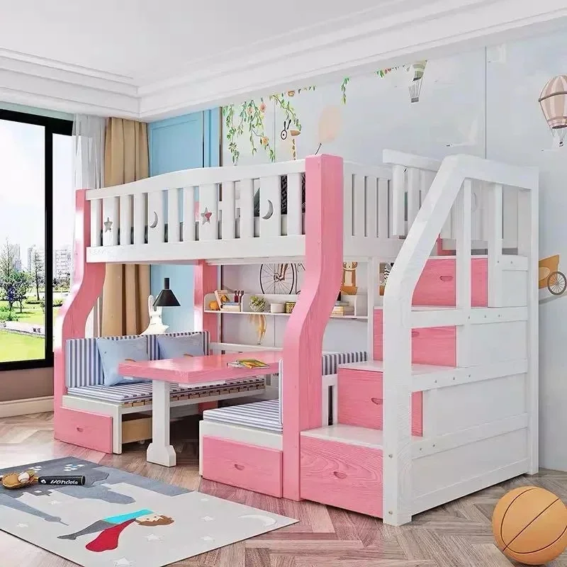 Customizable Modern Design Cute Assembling Bedroom Furniture Kids Bunk Wooden Bed With Safety Board CEKB001 Home Use