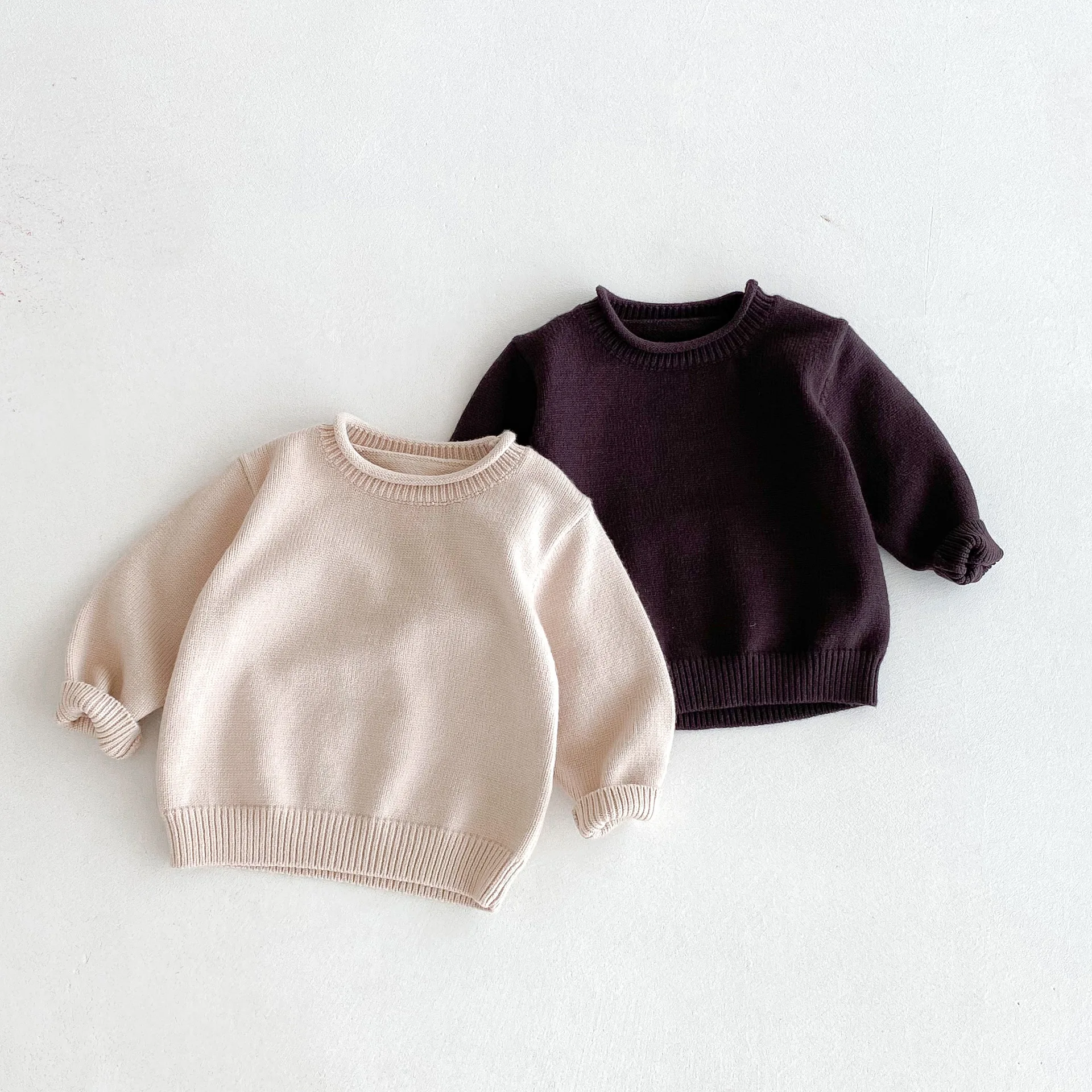 

2025 Autumn New Children Long Sleeve Casual Sweater Girls Solid O-neck Knit Tops Baby Boys Knitted Pullover Kids Clothes
