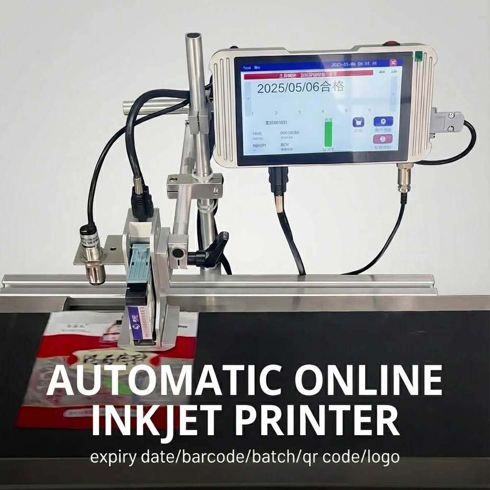 Tij online inkjet printer automatic coding machine is for printing plastic paper bags, cartons, valid periods, barcodes
